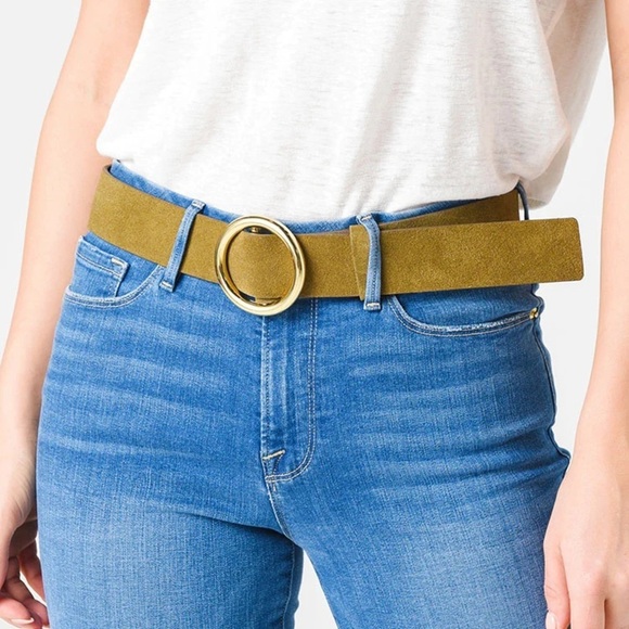 Frame Cargo Green Suede Gold Hardware Adjustable O Ring Belt LWBT0065 Sz Medium - Picture 6 of 10